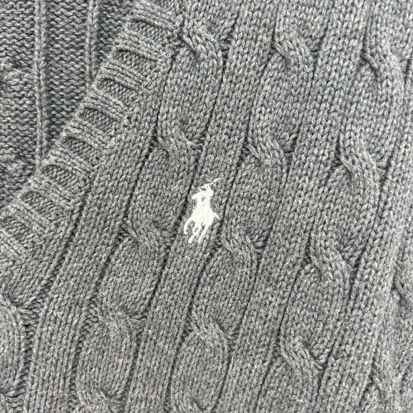 Ralph Lauren Sport Sweater  Vintage Large Women's Gray V Neck Cable Knit Preppy - Picture 2 of 7